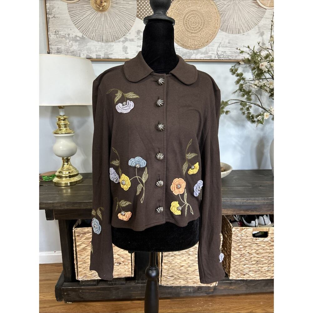 Double D Ranch Chocolate Brown Floral Embroidery Jacket Sz S Cottagecore Boho